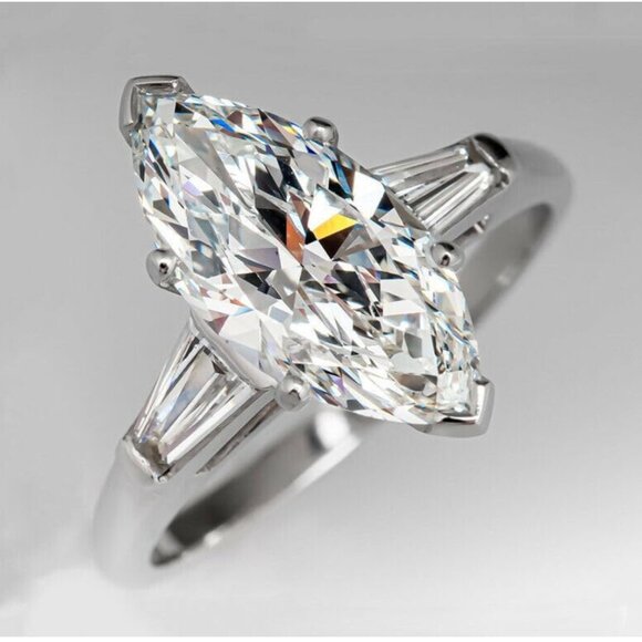 Drizzle Jewels 2.40 Ct Marquise & Baguette Cut Lab Created Diamond Three Stone - Picture 2 of 6